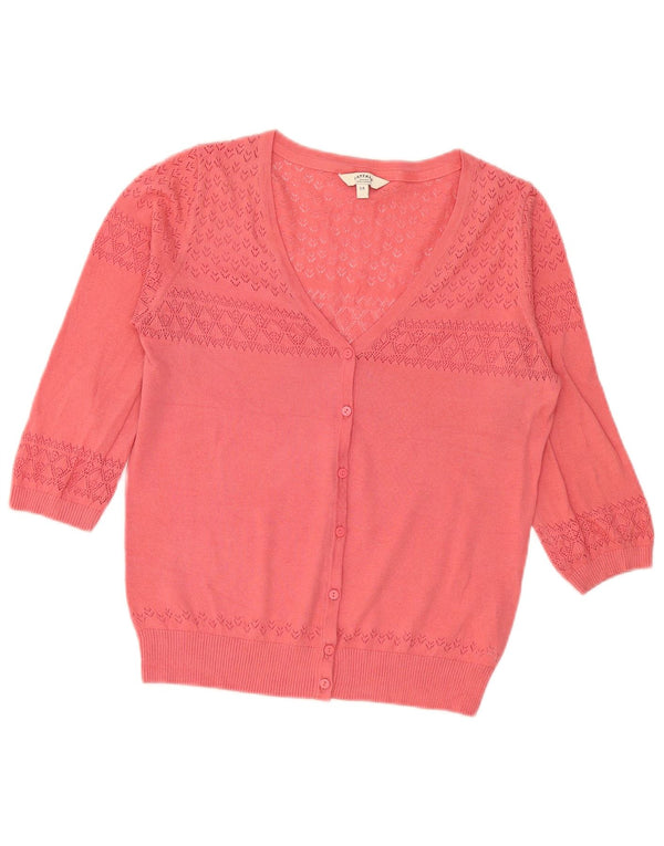 Pulover cardigan pentru femei Fat Face cu mâneci 3/4 UK 14, bumbac roz mediu