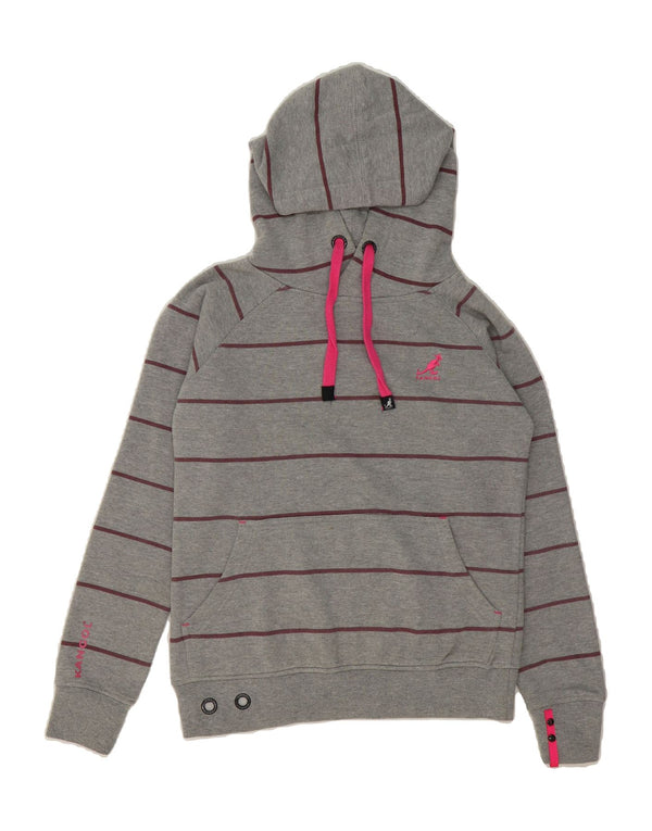 KANGOL Womens Hoodie Jumper UK 8 Small  Grey Striped Cotton