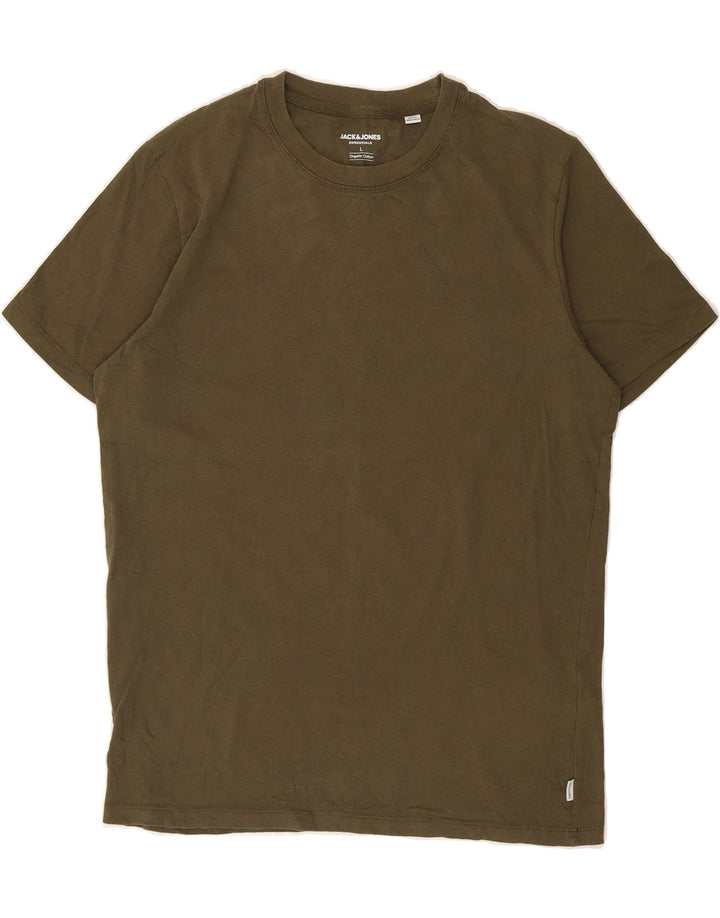 JACK & JONES Mens T-Shirt Top Large Khaki Cotton Vintage Jack & Jones and Second-Hand Jack & Jones from Messina Hembry 