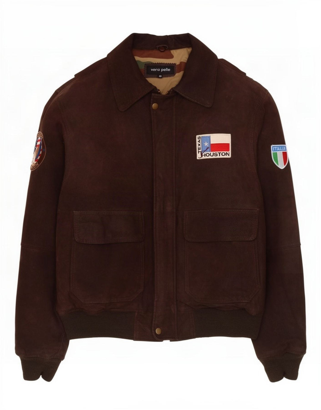 Chaqueta de cuero gráfica vintage para hombre IT 48 Marrón medio