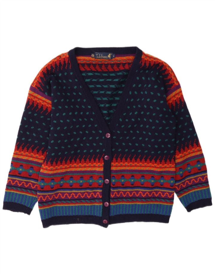 Maglione cardigan da donna Tulchan UK 14 Lana geometrica multicolore media