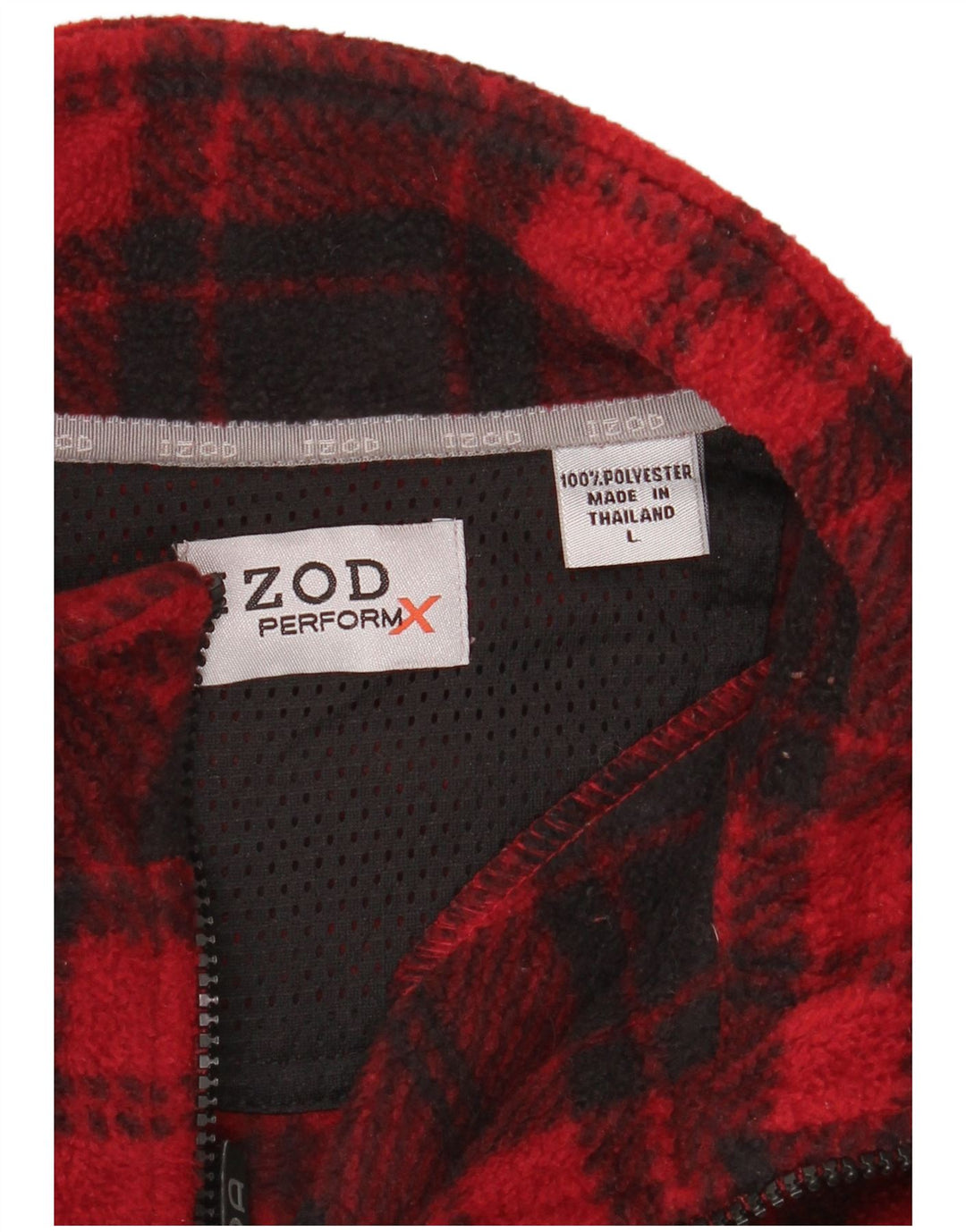 Izod Mens Zip Neck Fleece Jumper Large Red Plaid Polyester