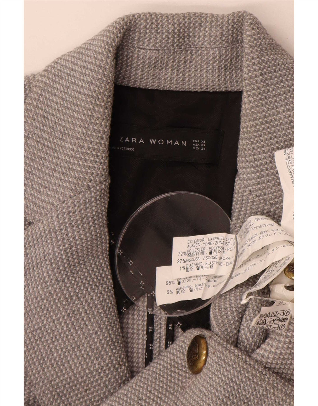 Zara Chaqueta tipo blazer con 1 botón para mujer UK 6 XS Poliéster gris