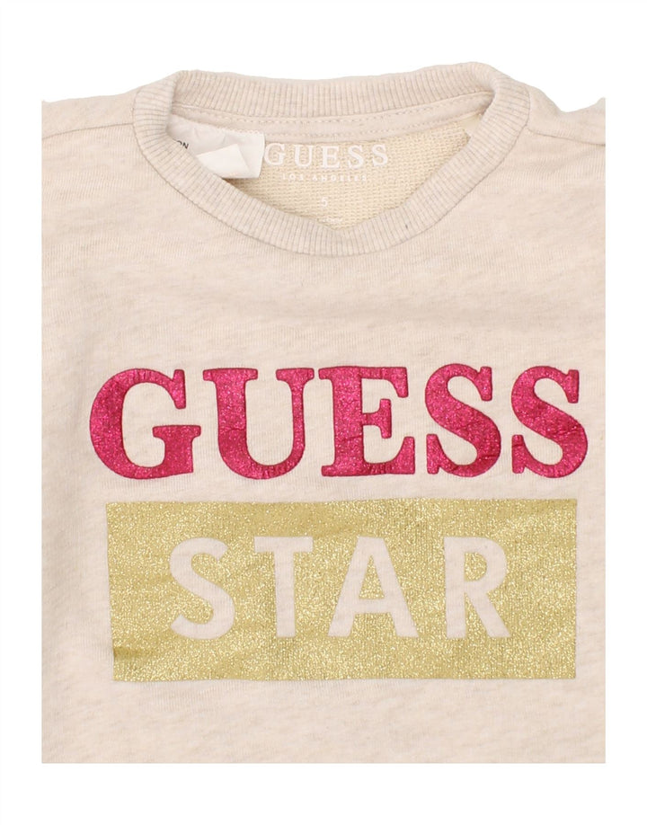 GUESS Girls Graphic Sweatshirt Jumper 4-5 Years Beige Vintage Guess and Second-Hand Guess from Messina Hembry 