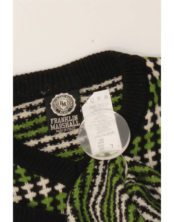 Franklin & Marshall Mens V-Neck Jumper Sweater Large Green Striped Wool