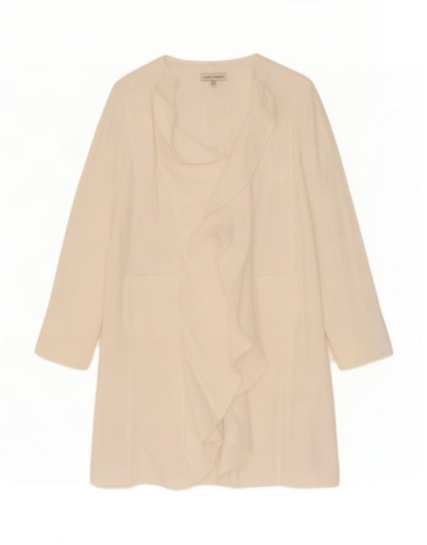 Laura Ashley Cardigan lungo da donna Top UK 14 Grande lino bianco