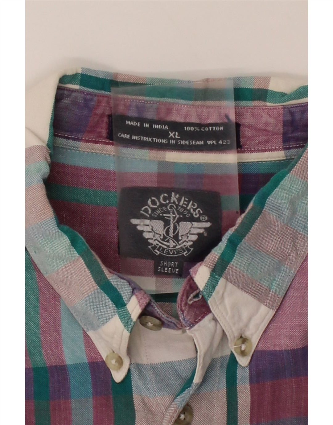 DOCKERS Mens Short Sleeve Shirt XL Multicoloured Check Cotton Vintage Dockers and Second-Hand Dockers from Messina Hembry 