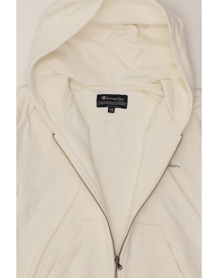 CHAMPION Girls Zip Hoodie Sweater 7-8 Years  Beige Cotton Vintage Champion and Second-Hand Champion from Messina Hembry 