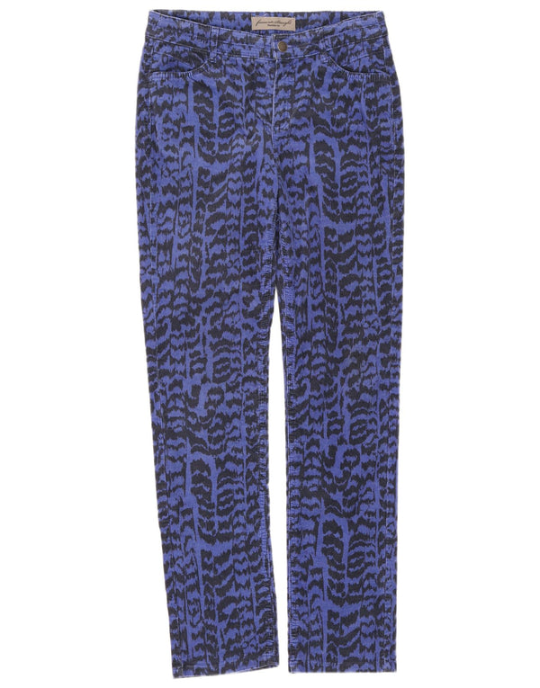 Pantaloni da donna in velluto a coste Yessica UK 12 medi W28 L31 blu stampa animalier