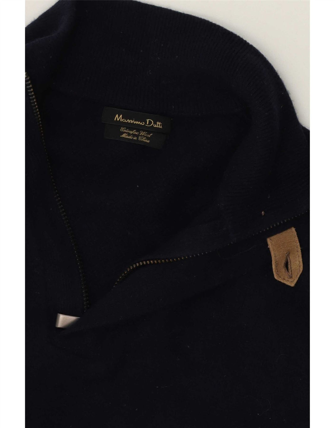 Massimo Dutti Mens Zip Neck Jumper Sweater Medium Navy Blue Wool