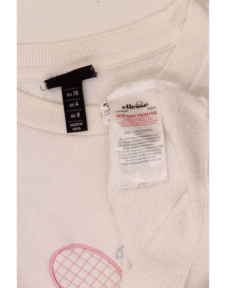 ELLESSE Sweat-shirt graphique surdimensionné pour femme UK 8 Petit coton blanc