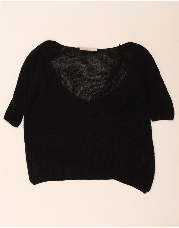 Zara Jersey de manga corta con cuello en V para mujer UK 40 Medium Negro Acrílico