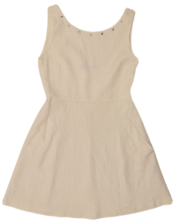 Zara Damen Ärmelloses A-Linien-Kleid UK 12 Mittelweiße Viskose