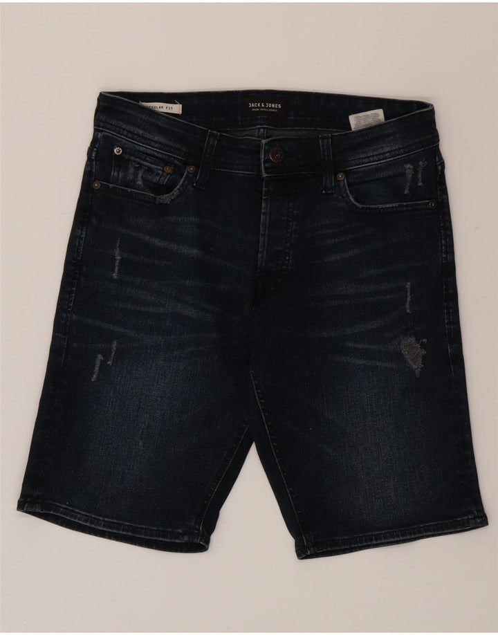 Jack & Jones Mens Regular Fit Denim Shorts Small W29 Navy Blue Cotton