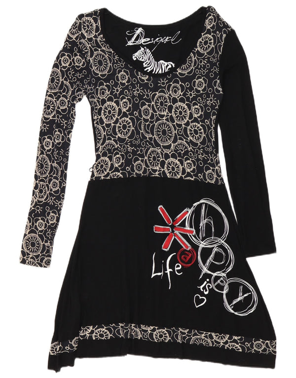 Desigual Robe trapèze graphique pour femme UK 44 Grand cœur géométrique noir