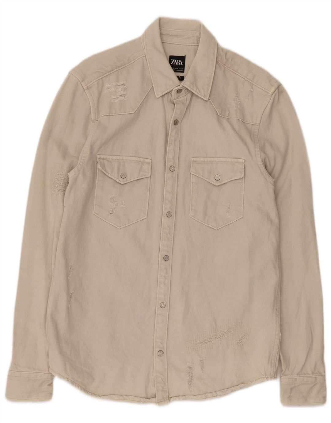 Zara Dame Relaxed Fit denimskjorte lille beige bomuld
