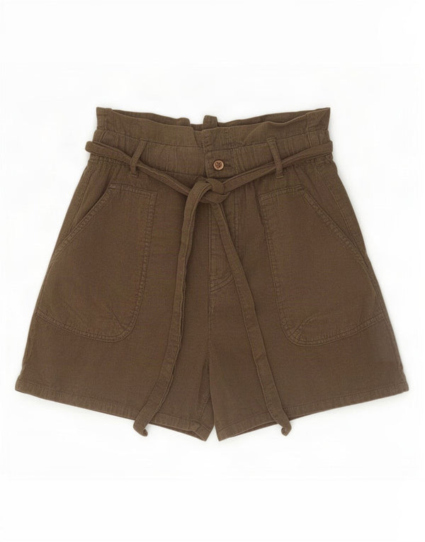 Zara Shorts feminino de veludo cotelê de cintura alta EU 36 XS W26 algodão cáqui