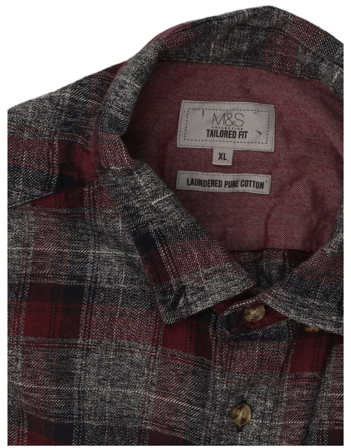 Marks & Spencer Mens Tailored Fit Flannel Shirt XL Grey Check Cotton