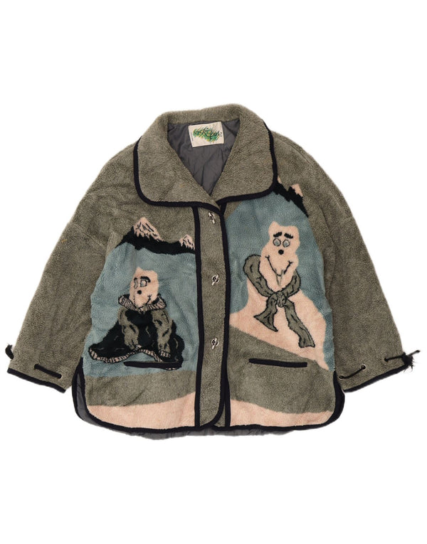 Veste polaire surdimensionnée femme vintage UK 20 2XL imprimé animal vert