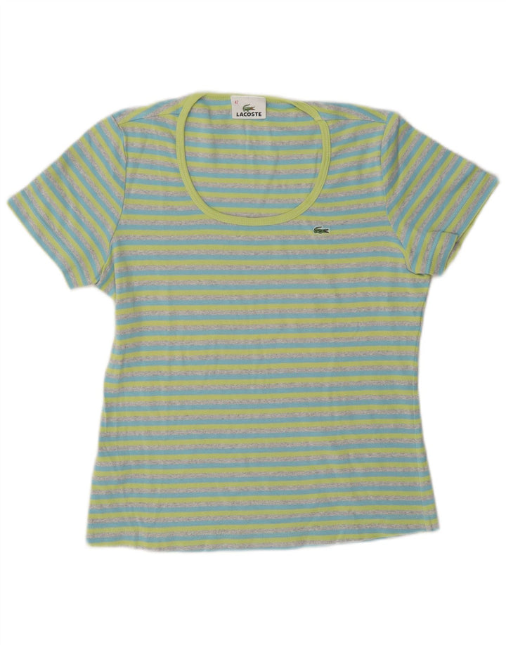 Lacoste Womens T-Shirt Top Size 42 Large Blue Striped Cotton