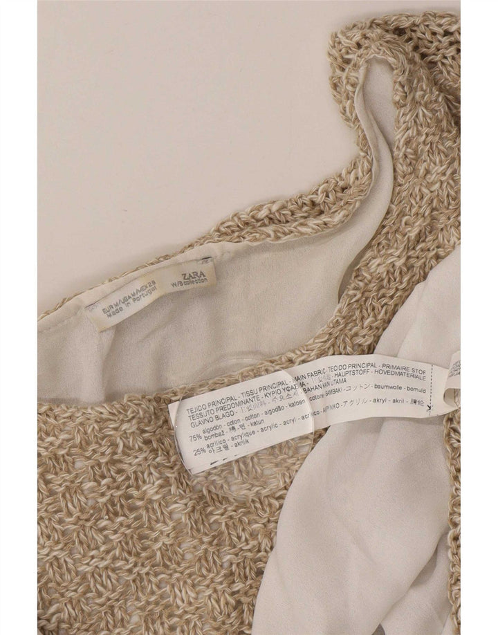Zara Womens Oversized Crochet Blouse Top UK 14 Medium Beige Colourblock