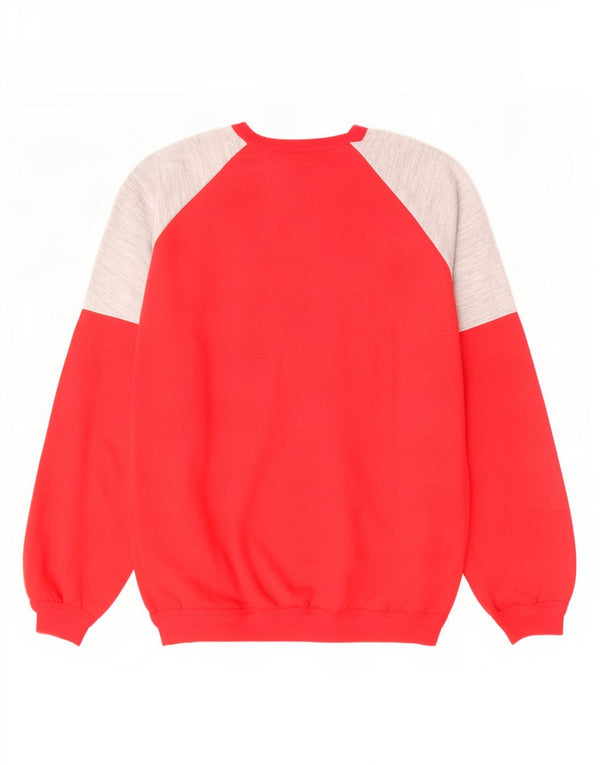 Vintage Mens Graphic Sweatshirt Jumper Medium Red Colourblock Cotton