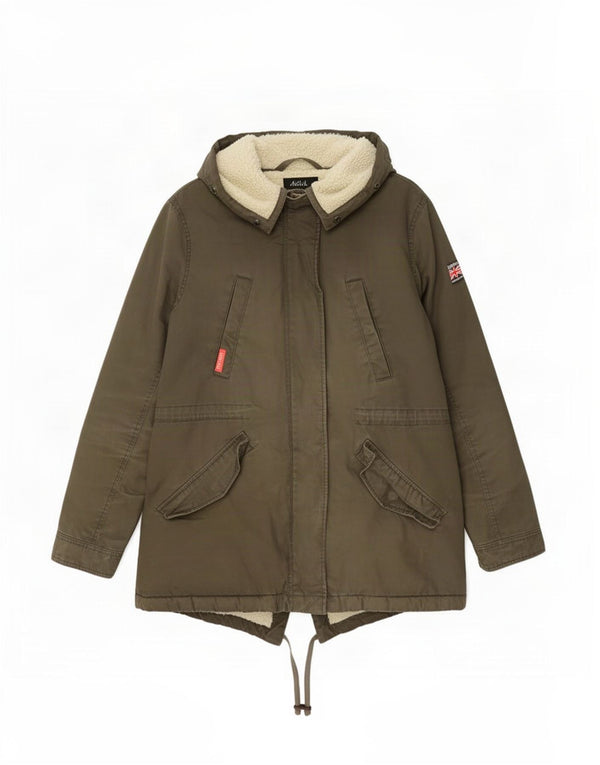 Jaqueta feminina Superdry com capuz Sherpa Parka Reino Unido 16 grande algodão cáqui