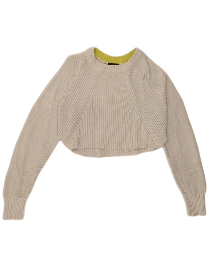 Topshop Womens Crop Oversized Crew Neck Jumper Sweater UK 12 Medium White