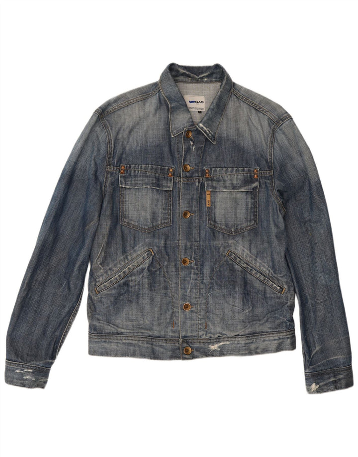 Gas Herren Distressed Jeansjacke UK 38 Mittelblaue Baumwolle