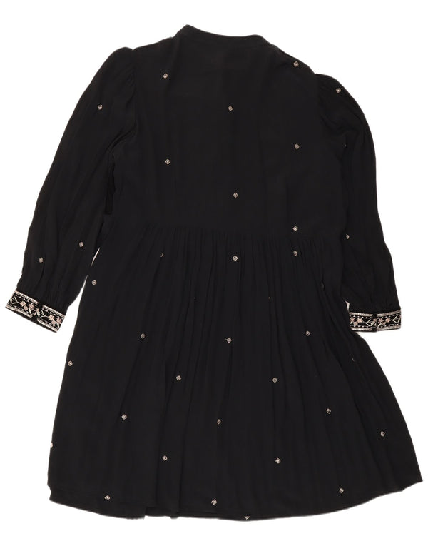 Monsoon Damen Langarm-A-Linien-Kleid UK 18 XL Schwarz geblümtes Polyester