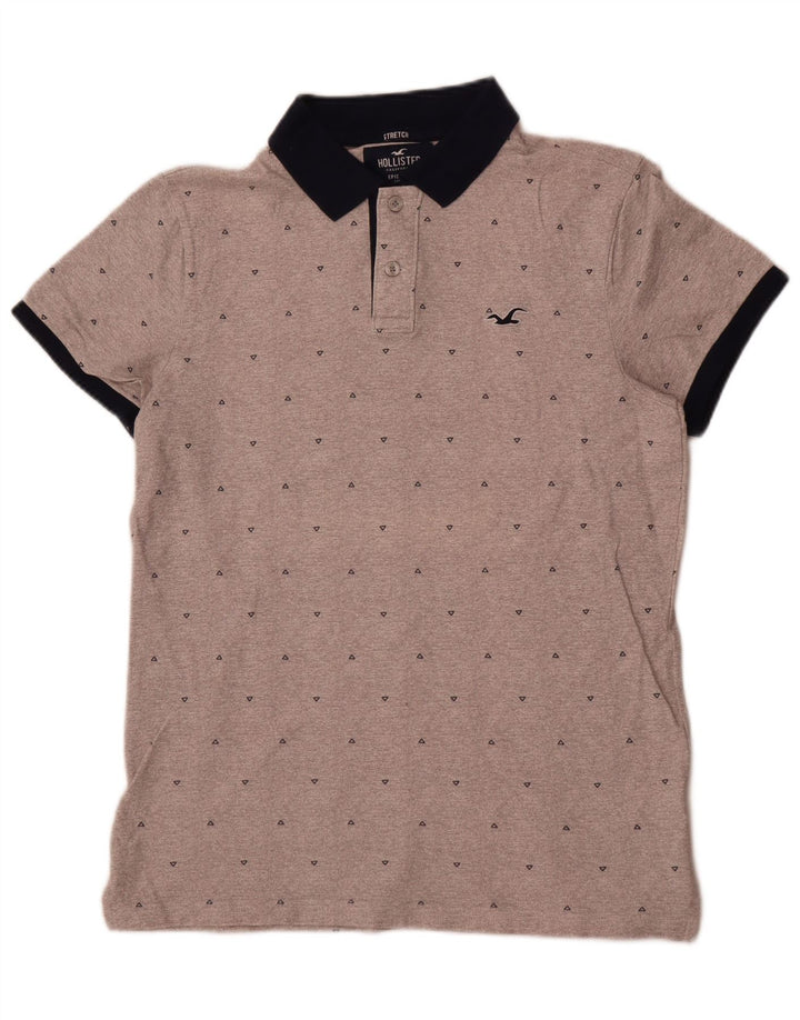 Hollister Mens Stretch Polo Shirt Medium Grey Geometric Cotton