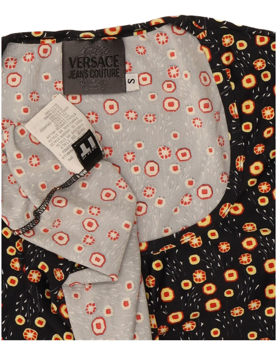 Versace Femme T-Shirt Top UK 8 Petit Noir Floral Polyamide