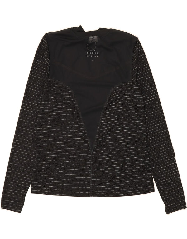 NIKE Womens Dri Fit Top Long Sleeve UK 10 Small Black Striped Polyester