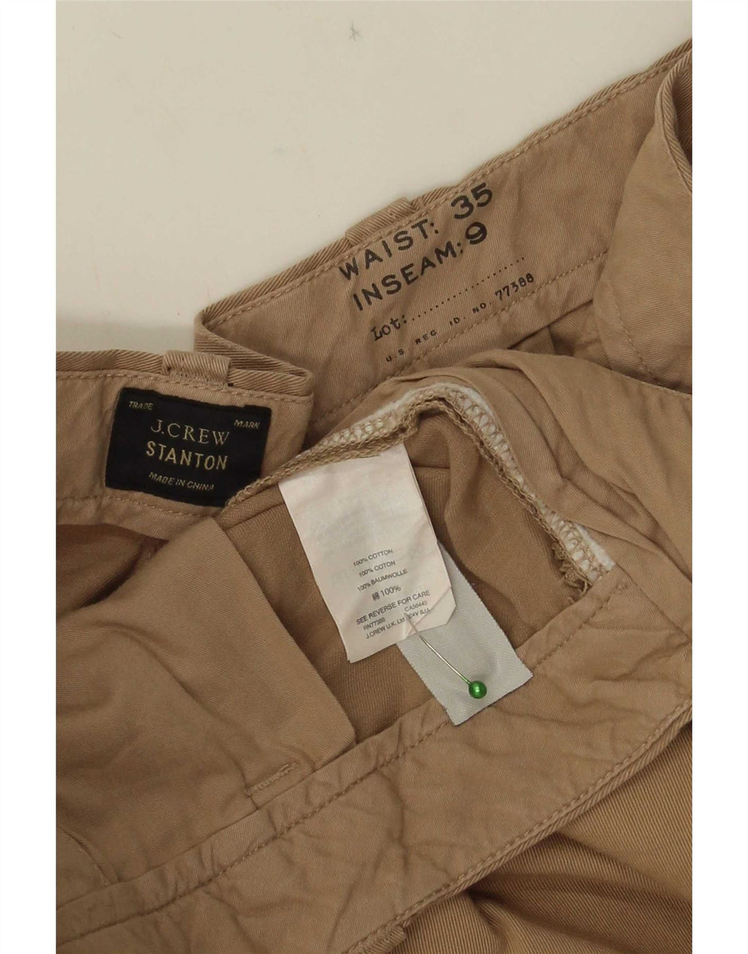 J. Crew Mens Stanton Chino Shorts W35 Large Beige Cotton