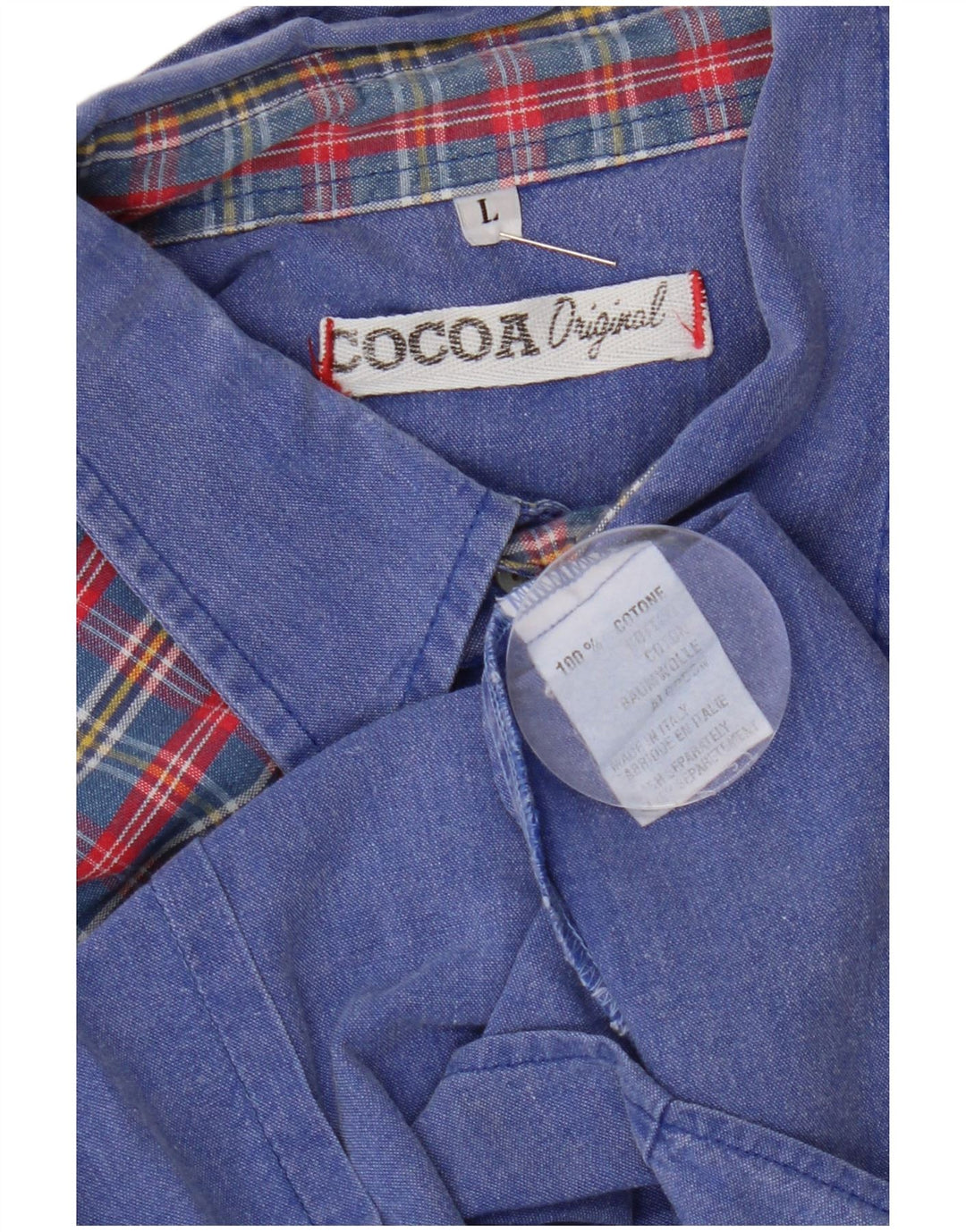 Cocoa Mens Denim Shirt Large Blue Check Cotton