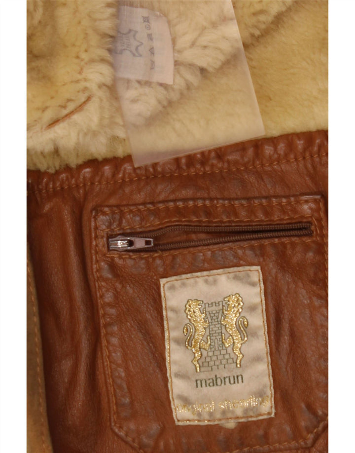 MABRUN Mens Shearling Jacket UK 36 Small Brown Leather