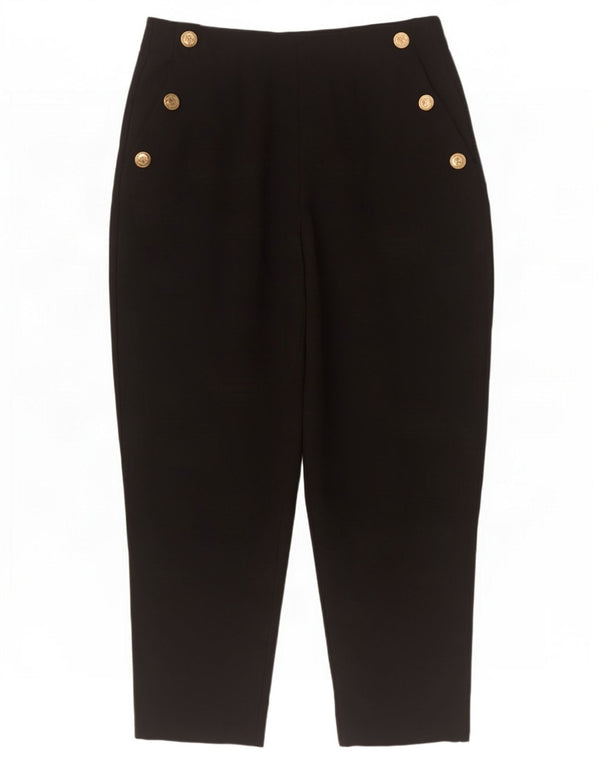 Zara Womens High Waist Tapered Cropped Trousers Large W30 L26 Black