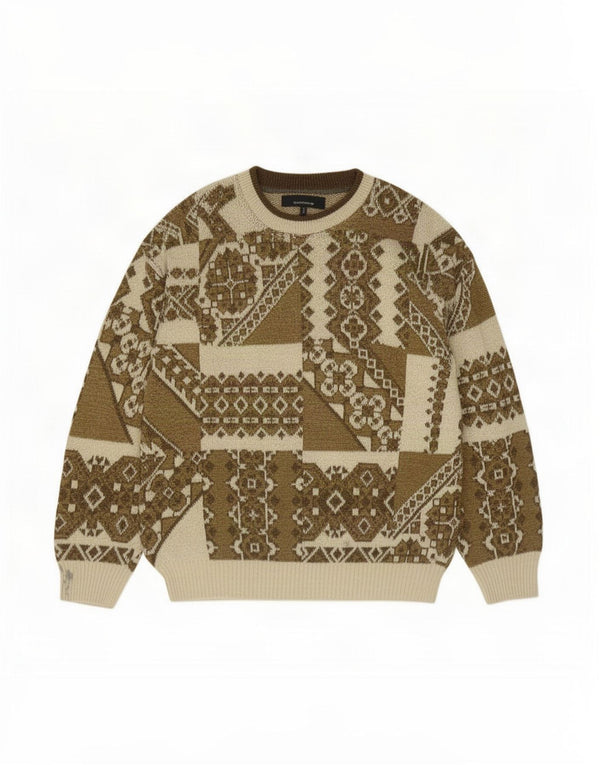 Cobra Mens Crew Neck Pulóver IT 54 XL Khaki Geometric