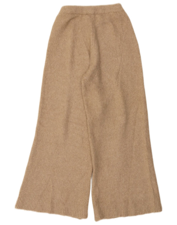 Zara Pantalon de survêtement en tricot à jambe large pour femme UK 8 Small Beige Nylon
