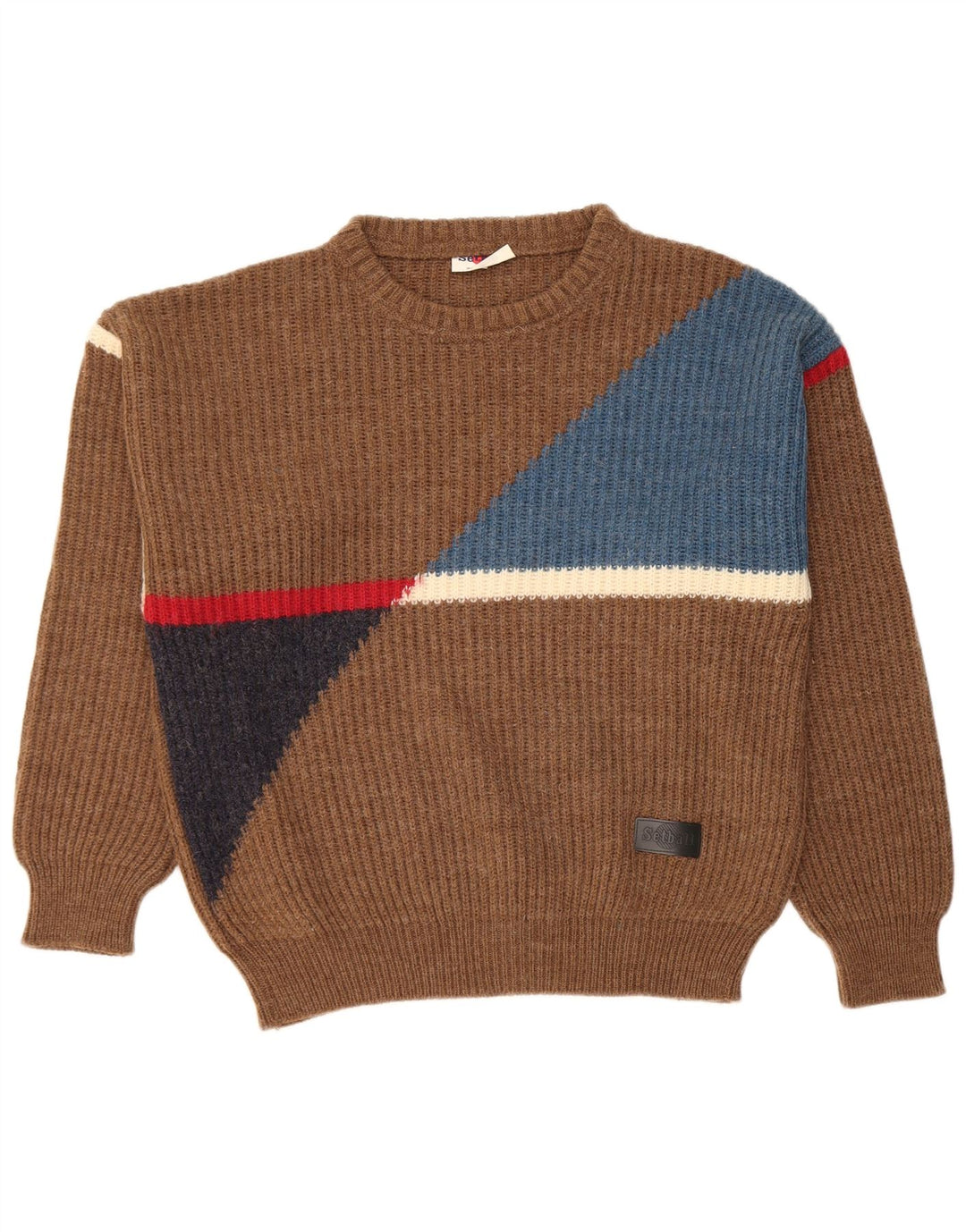 Setball Mens Crew Neck Jumper Sweater IT 50 Medium Brown Colourblock