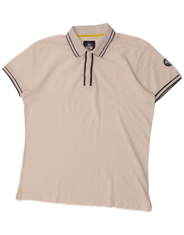 North Sails Mens Polo Shirt 2XL White Striped Cotton