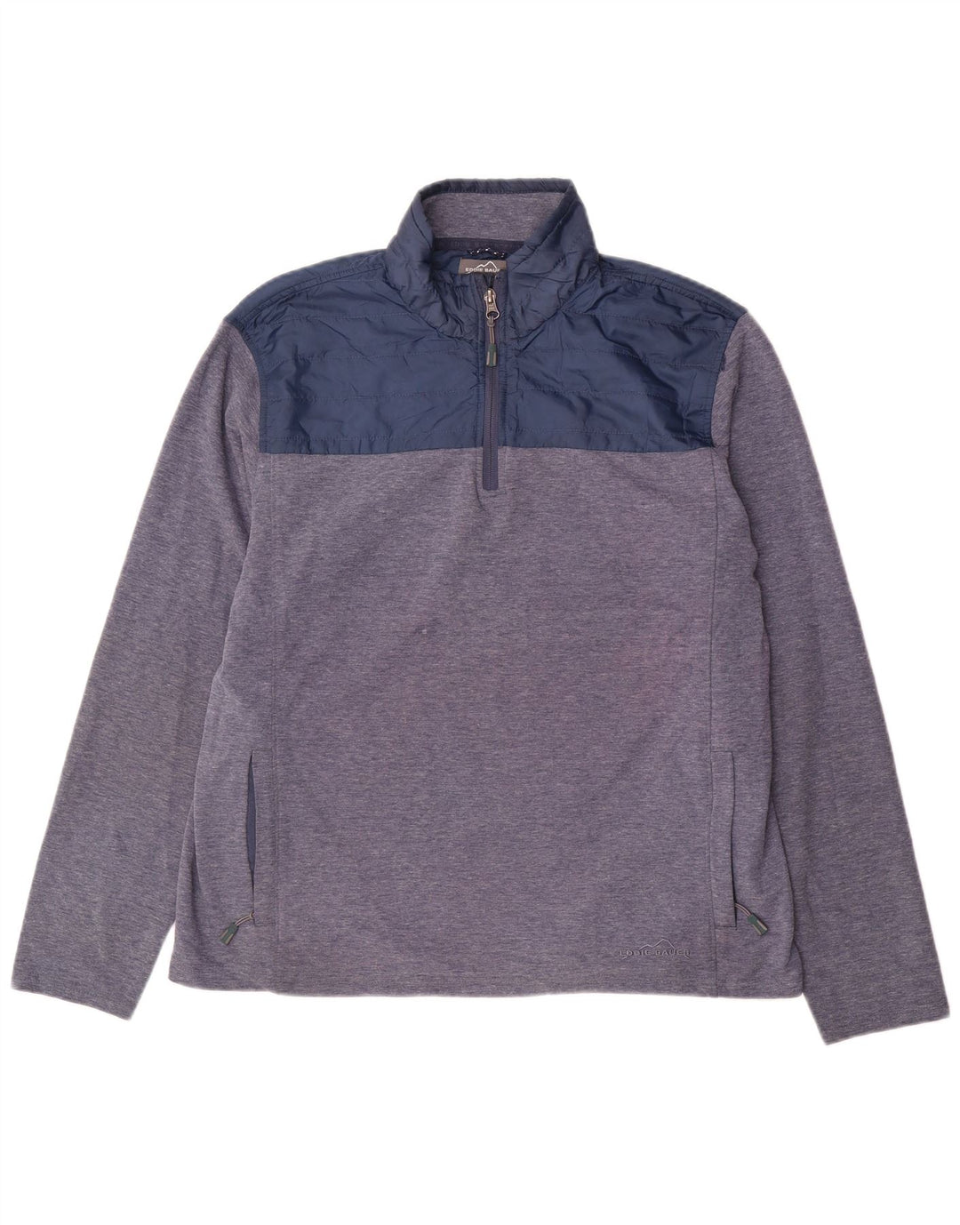 Eddie Bauer Mens Zip Neck Sweatshirt Jumper Large Blue Colourblock