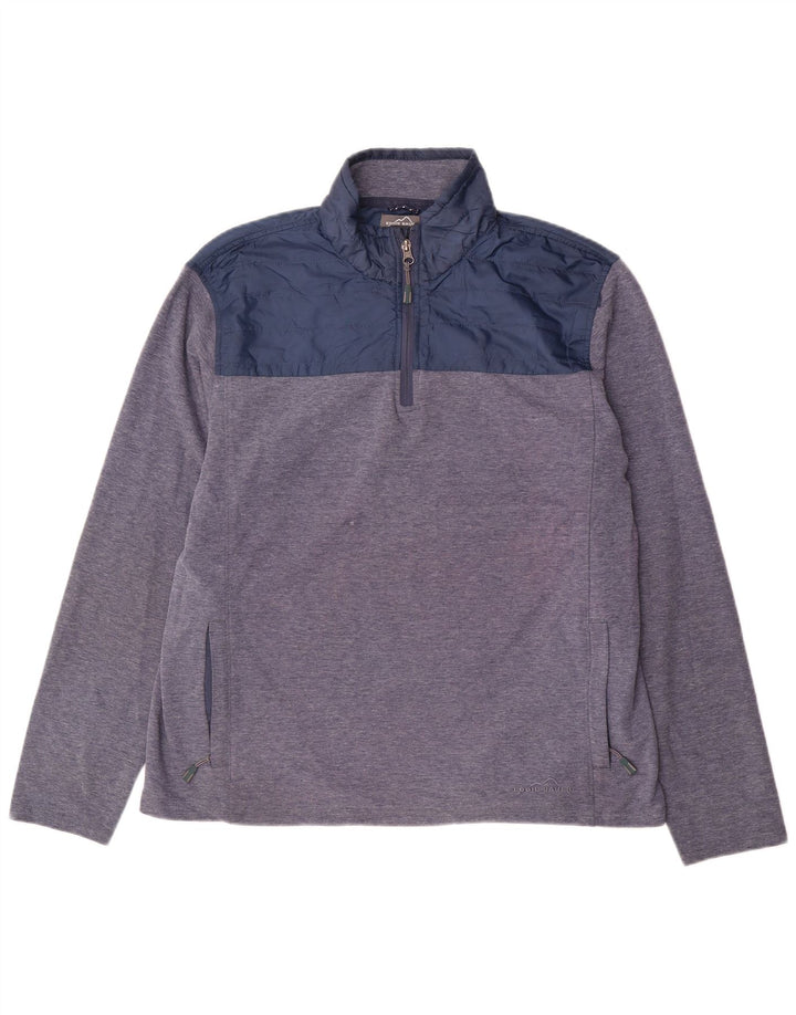 Eddie Bauer Mens Zip Neck Sweatshirt Jumper Large Blue Colourblock