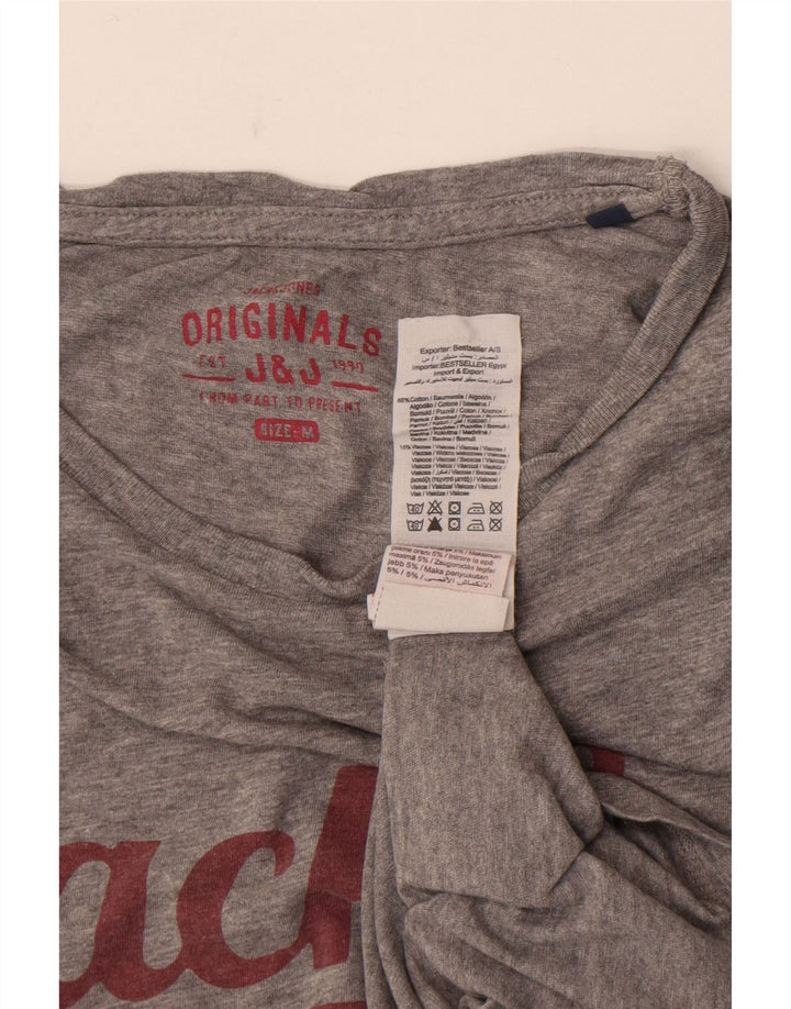 Jack & Jones Mens Graphic T-Shirt Top Medium Grey Flecked Cotton