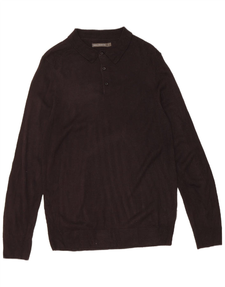 French Connection Mens Polo Neck Jumper Sweater Large Black Acrylic
