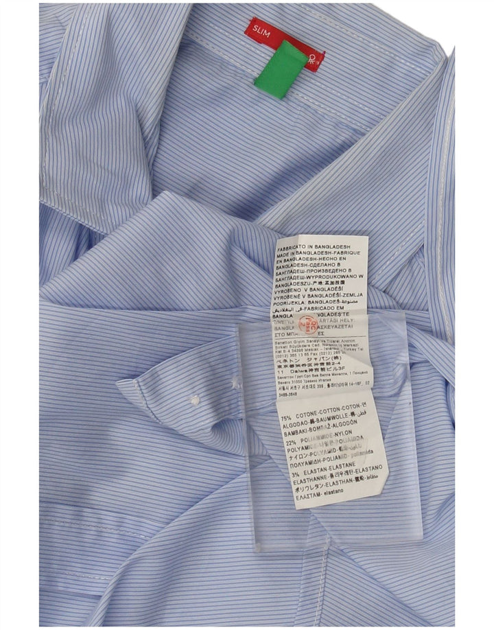 Benetton Mens Slim Shirt Small Blue Pinstripe Cotton