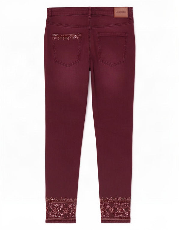 Desigual Womens Skinny Jeans EU 42 Large W32 L27 Burgundy Floral Cotton