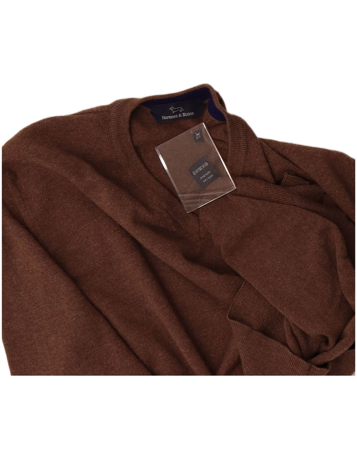 Suéter masculino HARMONT & BLAINE com decote em V XL lã marrom