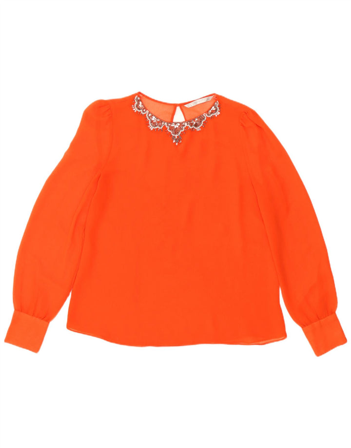 Top Zara da donna a maniche lunghe trasparente, camicetta trasparente UK 16 grande arancione