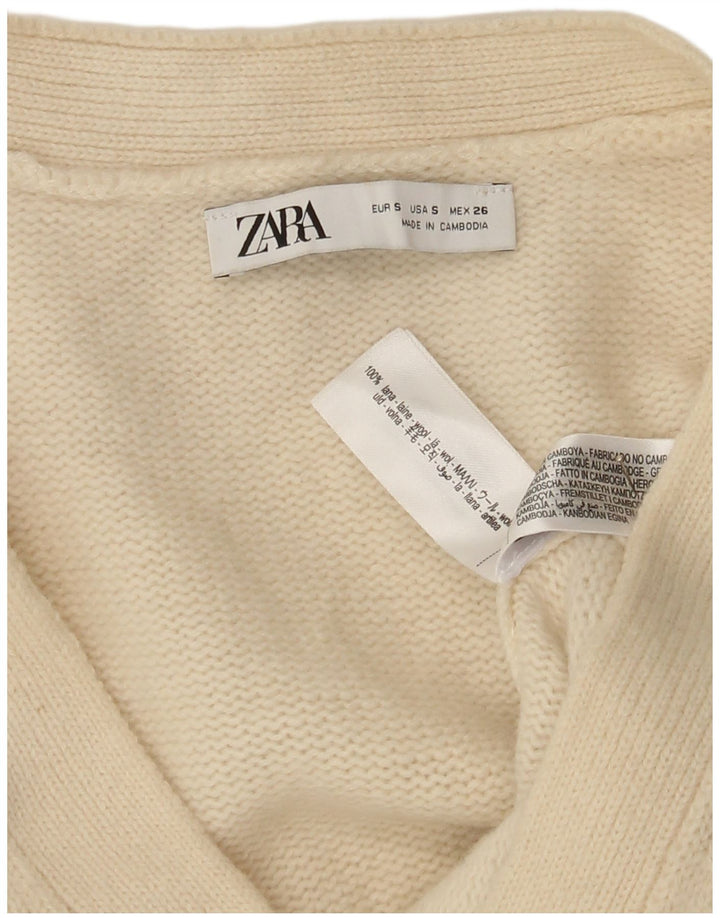 Zara Womens Crop Oversized cardigan sweater UK 10 Small Off White Uld